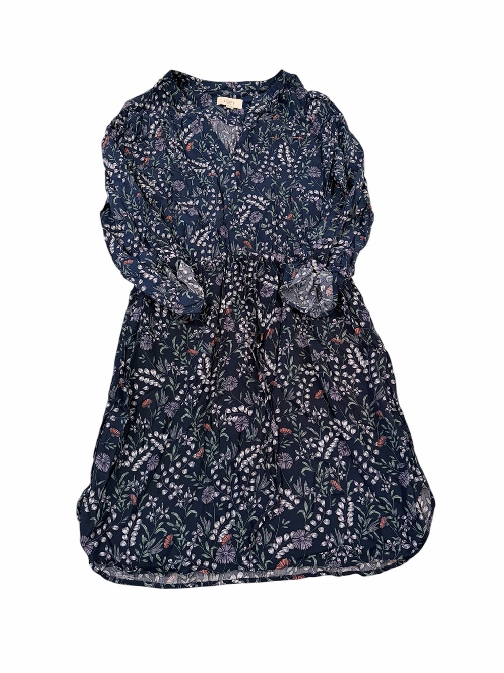 LOFT Outlet Floral Midi Dress Women’s Medium Blue Long Sleeve Boho